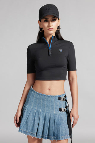 Mock Turtleneck Cropped T-Shirt With Zipper
