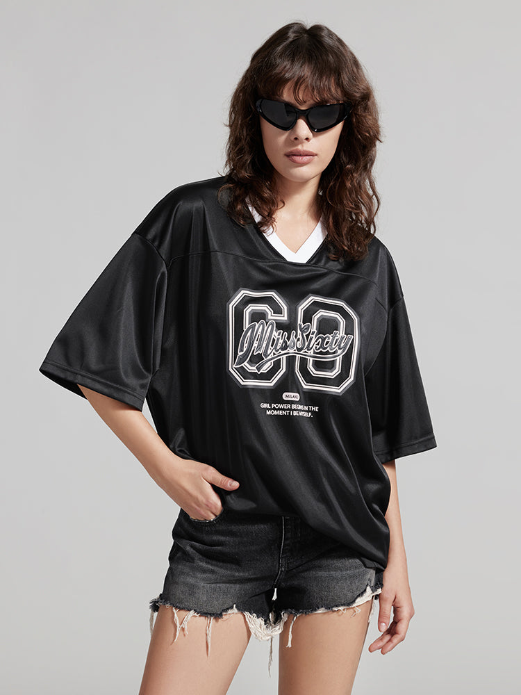 V-Neck Printed Sporty T-Shirt