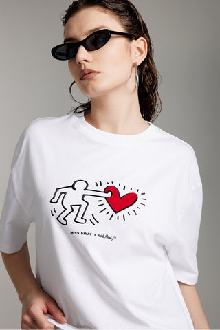 Miss Sixty x Keith Haring Capsule Collection Longline T-Shirt With Heart Shape Print