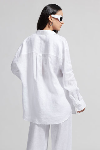 Linen Lapel Collar Long Sleeve Shirt