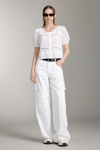 Lace V-Neck Hollow Embroidered Shirt