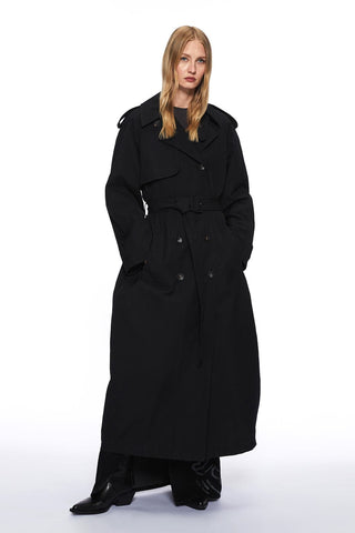 Miss Sixty X Keith Haring Capsule Collection Long Fit Trench Coat In Black