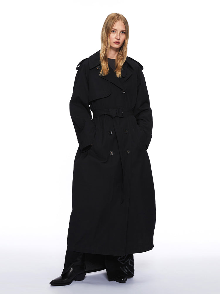 Miss Sixty X Keith Haring Capsule Collection Long Fit Trench Coat In Black