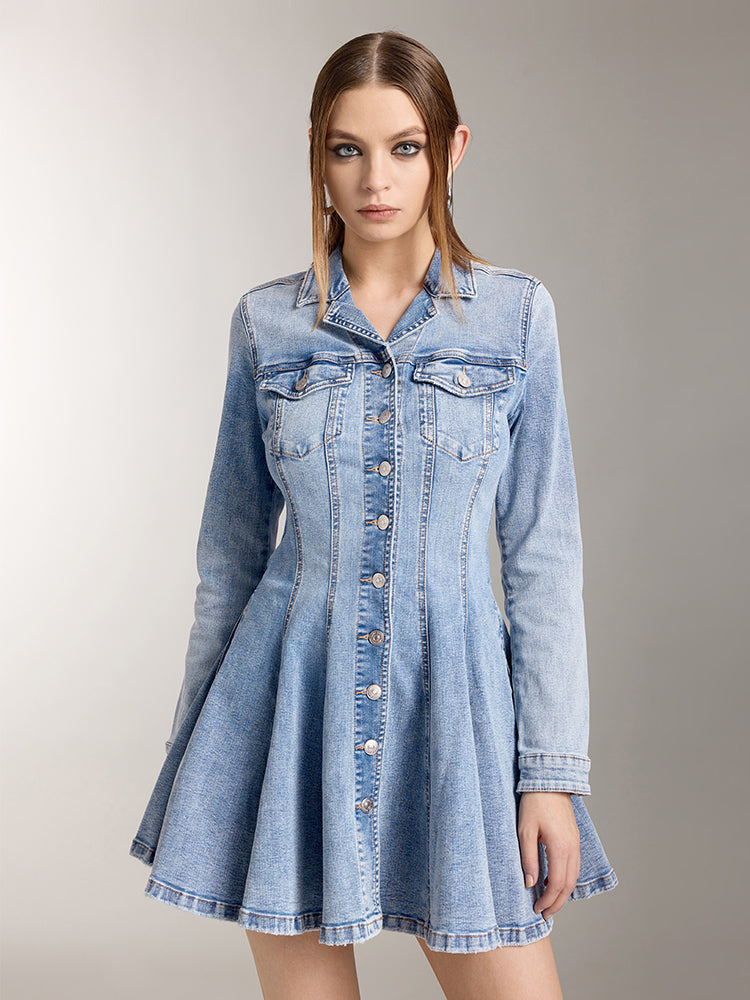 Vintage Lapel Denim Dress