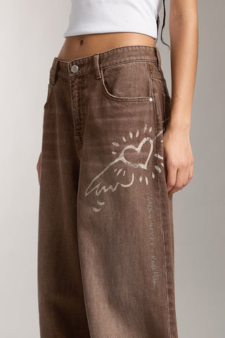 Miss Sixty X Keith Haring Capsule Collection Vintage Khaki Wide Leg Jeans