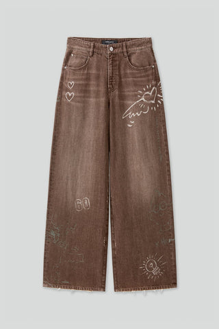 Miss Sixty X Keith Haring Capsule Collection Vintage Khaki Wide Leg Jeans