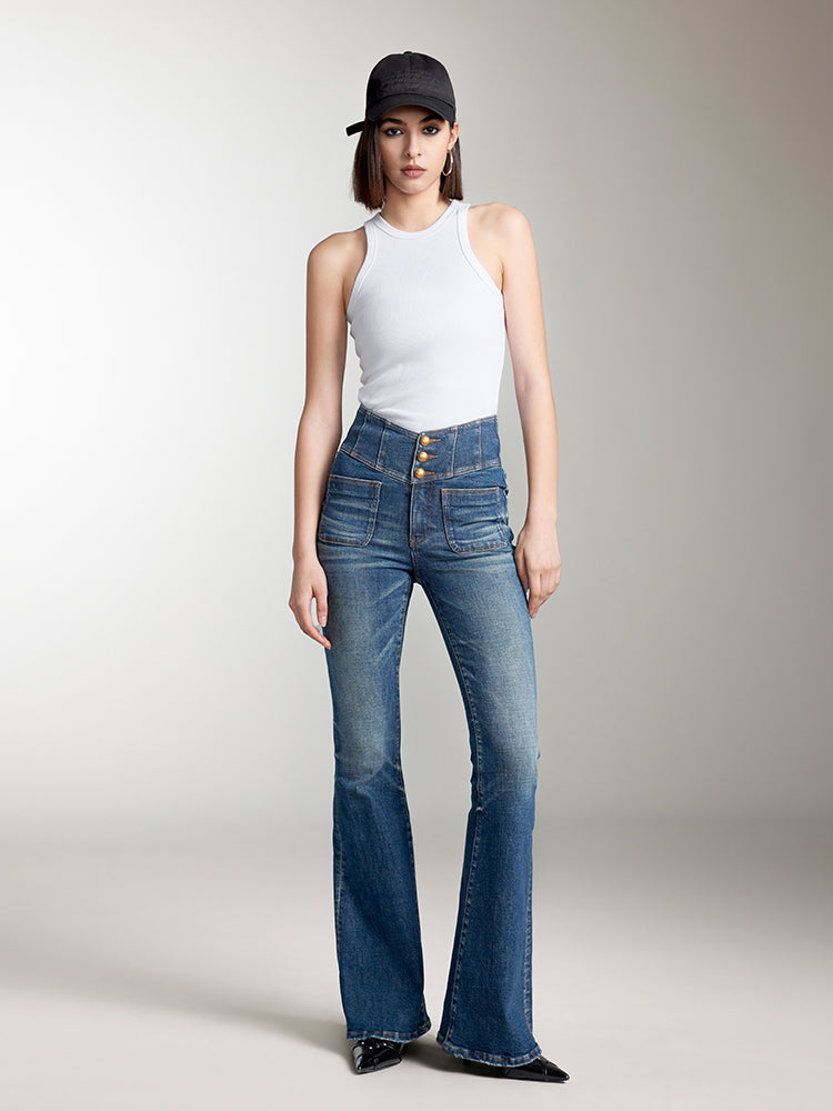 V-Shape Super High Waisted Flared Jeans