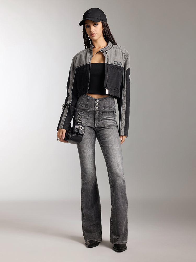 V-Shape High Waisted Flared Jeans