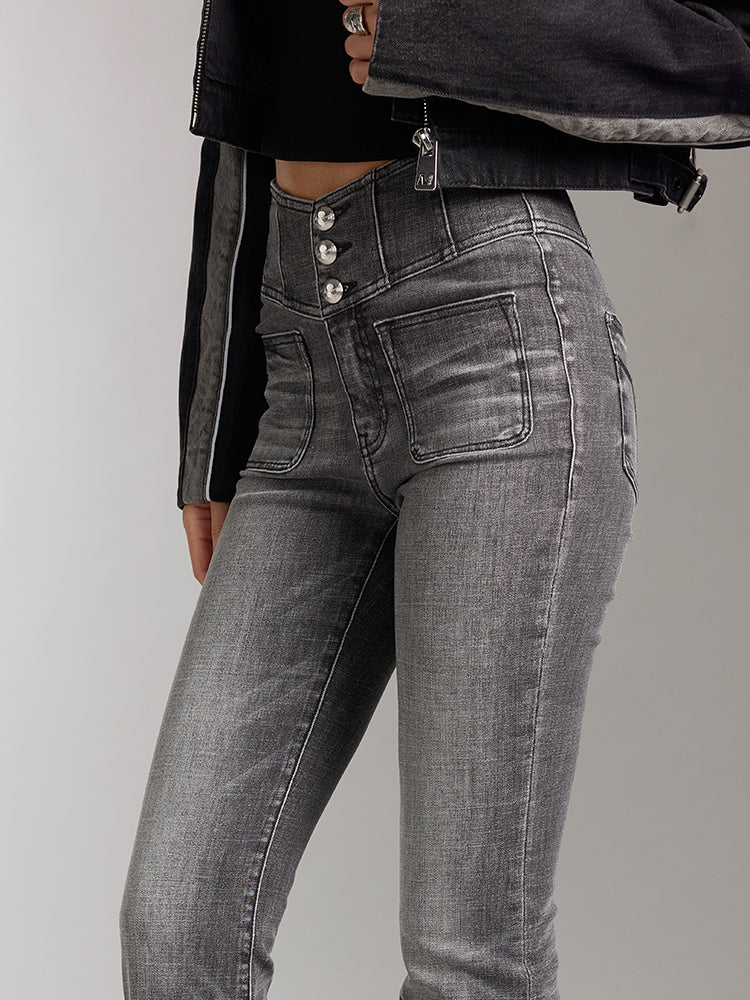 V-Shape High Waisted Flared Jeans