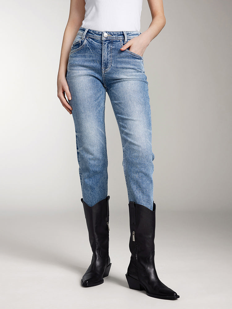 Mid-Rise Straight Fit Cropped Jeans