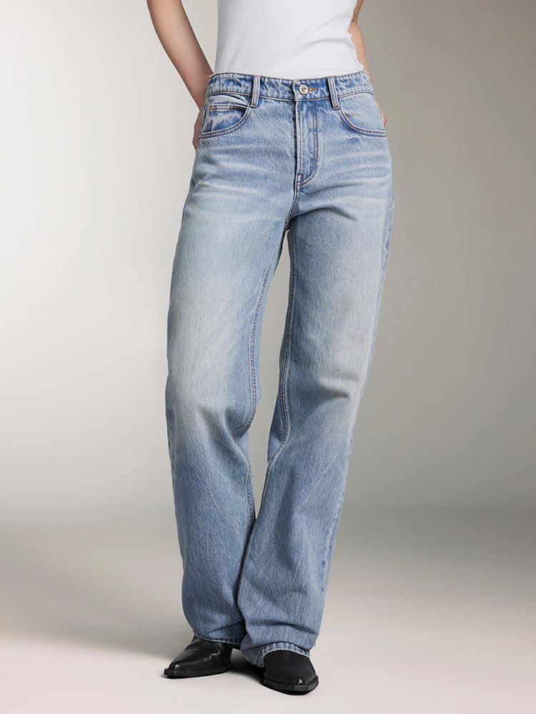 Light Blue Low-Rise Straight Fit Jeans