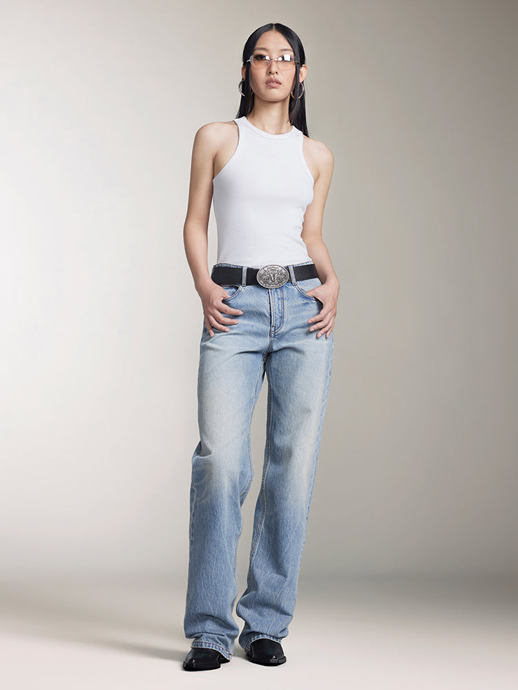 Light Blue Low-Rise Straight Fit Jeans