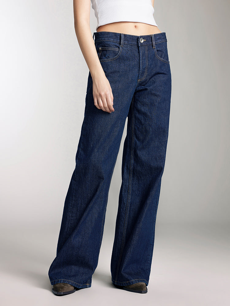 Navy Blue Button Fly Jeans