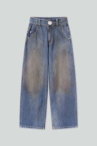 Vintage Washed Distressed Wide-Leg Jeans