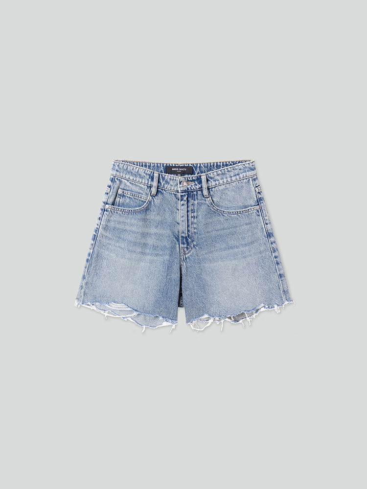 Vintage Printed Denim Shorts