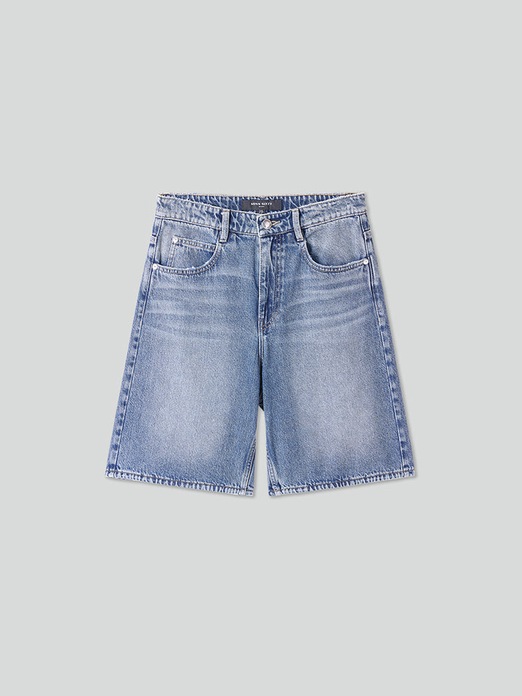 Vintage High Waist Wide Leg Denim Shorts