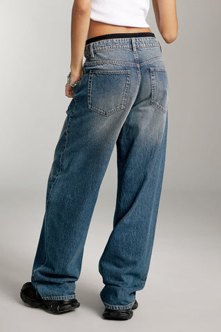 Double Waistband Design Paneled Jeans