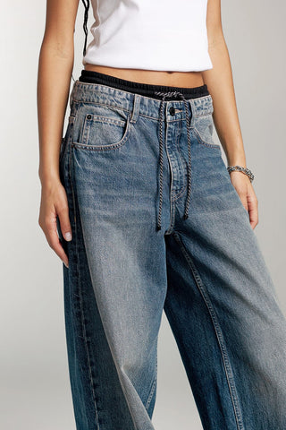 Double Waistband Design Paneled Jeans