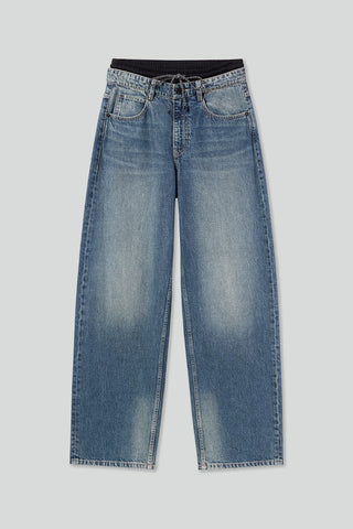 Double Waistband Design Paneled Jeans