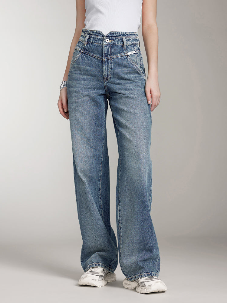 Vintage V-Shaped Waist Straight Fit Jeans