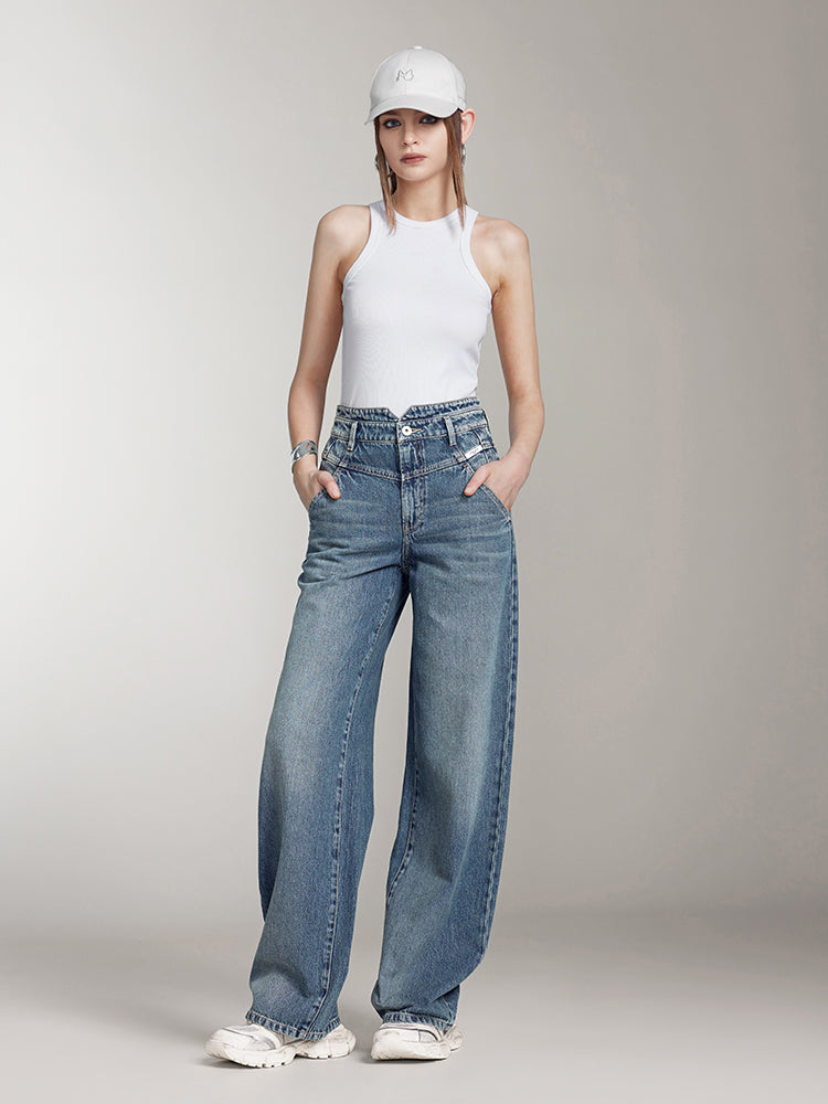 Vintage V-Shaped Waist Straight Fit Jeans