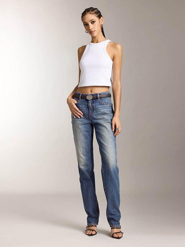 High Waisted Straight Fit Jeans