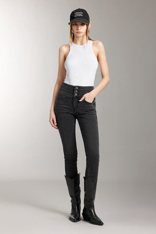 High Waist Dark Washed Brushed Jeans