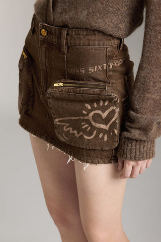 Miss Sixty X Keith Haring Capsule Collection Vintage Khaki Denim Skirt