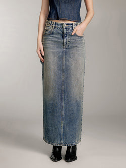 Vintage Slit Denim Maxi Skirt