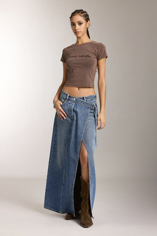 Vintage Maxi Denim Skirt With Slit