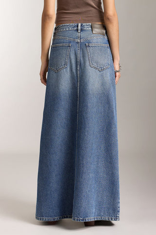 Vintage Maxi Denim Skirt With Slit