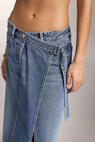 Vintage Maxi Denim Skirt With Slit