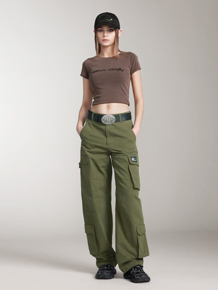 Cargo Wide Leg Pants In Green