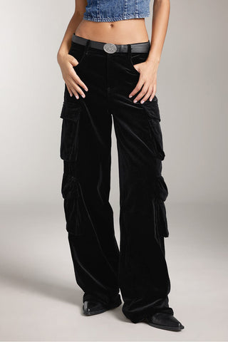 Vintage Velvet High Waist Cargo Pants