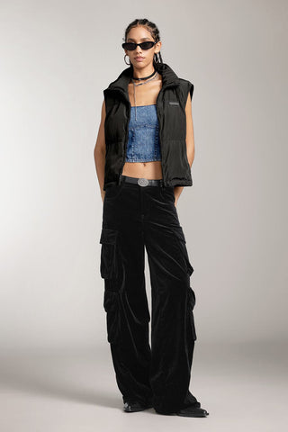 Vintage Velvet High Waist Cargo Pants