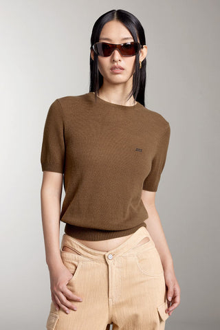 Crew Neck Short Sleeves Cashmere Top