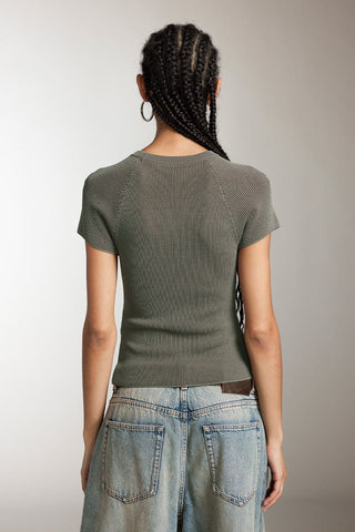 Cropped Fit Jacquard Knit Top