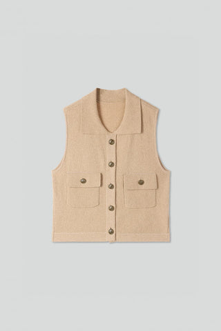 Polo Neck Sleeveless Knitted Vest