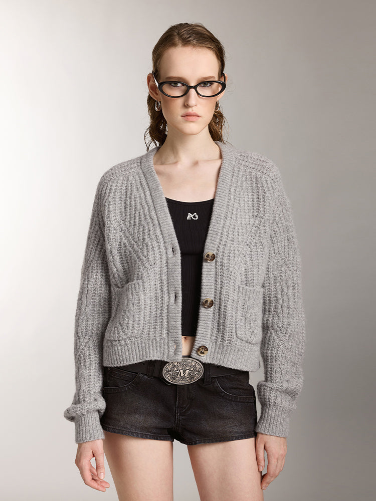 Loose Fit Wool V-Neck Cardigan