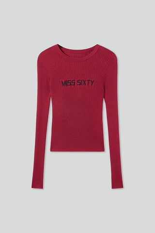 Crew Neck Wool Knit Top With Logo