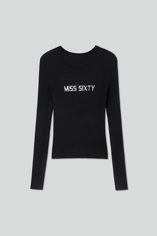 Crew Neck Wool Knit Top With Logo