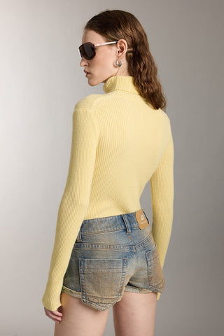 Turtleneck Wool Knit Top With Embroidered