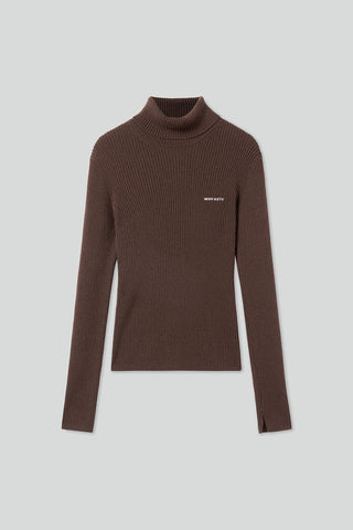 Turtleneck Wool Knit Top With Embroidered