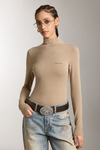 Mock Turtleneck Embroidered Knit Top