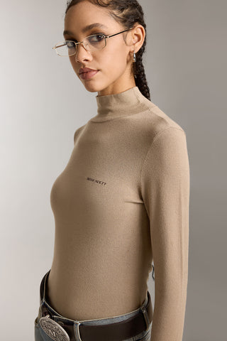 Mock Turtleneck Embroidered Knit Top