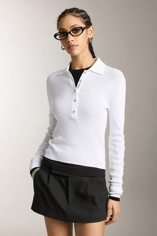 French Style Polo Knit Top