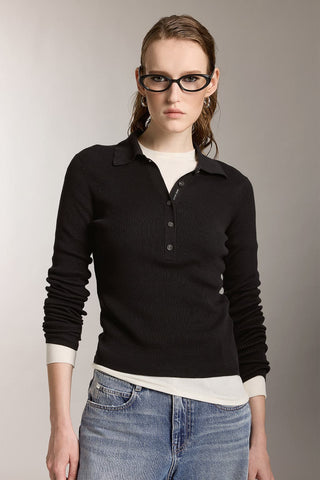 French Style Polo Knit Top