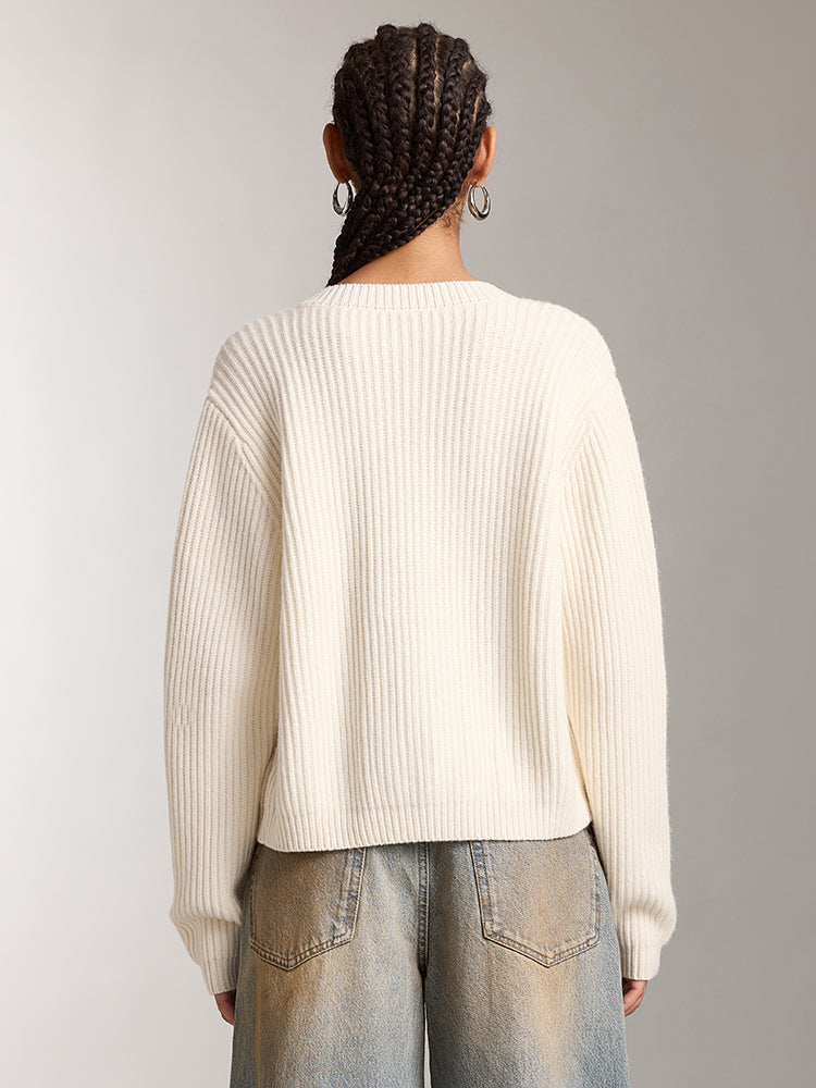 Crew Neck Cropped Wool Knitted Cardigan