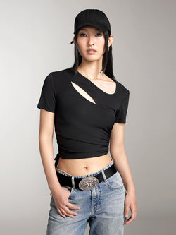 Stylish Hollow Short Sleeves T-Shirt