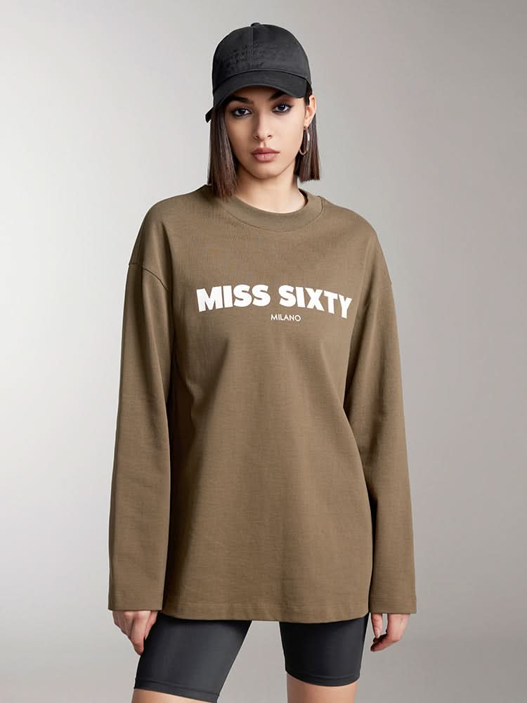 Slouchy Long Sleeves Printed T-Shirt